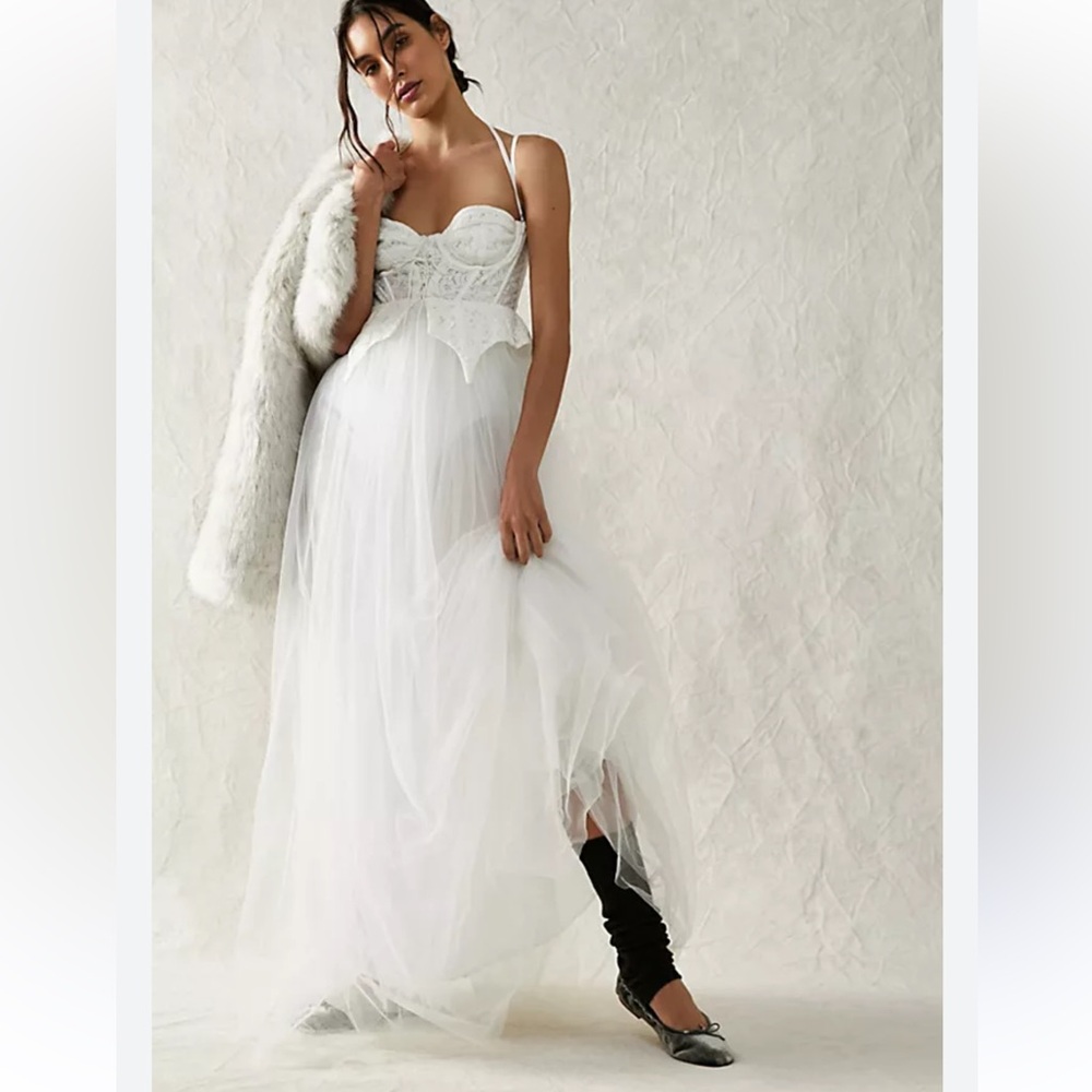 For Love & Lemons Lily Dress Tulle Basque Bridal Free People Collab NWT Corset